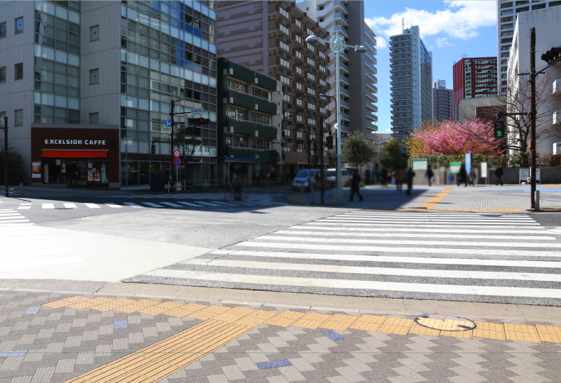 写真：横断歩道がまっすぐ続く様子