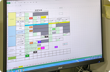 写真：一日の作業スケジュールが映し出されたパソコン画面